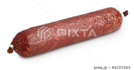 Smoked sausage salami isolated on white background with clipping path and full depth of field 84207005
