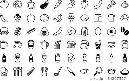 食べ物とキッチン用品のシンプルなアイコンセット 84207547