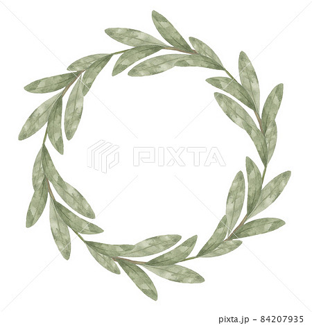 水彩のオリーブのリースのイラスト素材