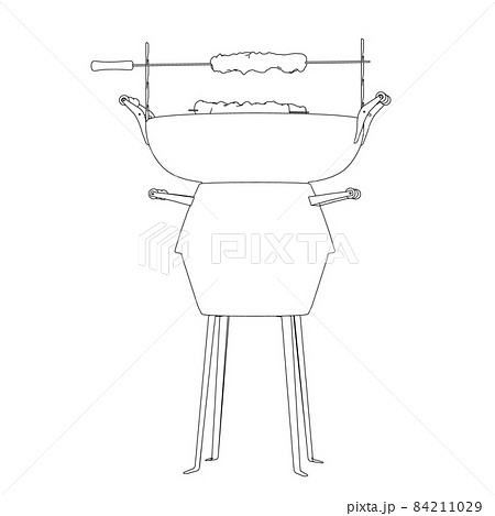 Barbecue contour with barbecue from black lines isolated on white background. Side view. Vector illustration Barbecue contour with barbecue from black lines isolated on white background. Side view. Vector illustration 84211029