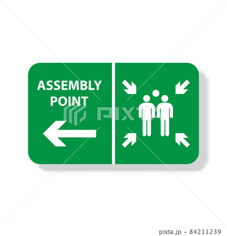 Fire assembly point sign, gathering point signboard, emergency evacuation vector for graphic design, logo, website, social media, mobile app, UI illustration 84211239