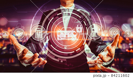 Electric car virtual reality concept with EV charging station for green energy 84211602