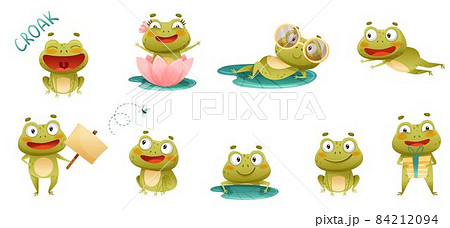 Cute Funny Frogs In Everyday Activities Set.... - 스톡일러스트 [84212094] - Pixta