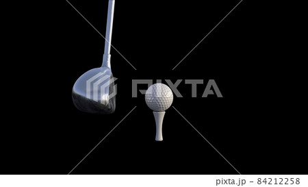 3d render Golf putter and golf ball on a rack on a black background 84212258