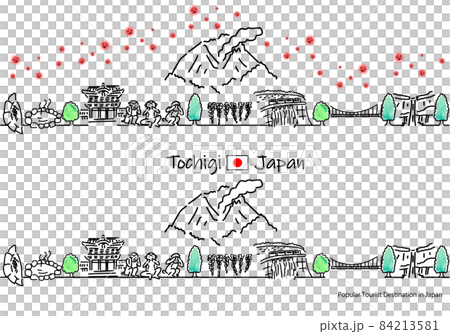 A simple line drawing set of the cityscape of tourist spots in Tochigi prefecture and the new coronavirus A simple line drawing set of the cityscape of tourist spots in Tochigi prefecture and the new coronavirus 84213581