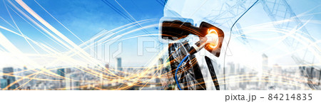 EV charging station for electric car in concept of green energy and eco power EV charging station for electric car in concept of green energy and eco power 84214835
