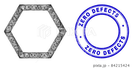 Textured Zero Defects Stamp and Hatched Irregular Mesh Empty Hexagon Icon 84215424