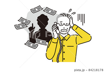 人物 電話の詐欺に遭うシニアの男性 人物 電話の詐欺に遭うシニアの男性 84218178