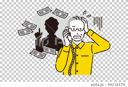 人物 電話の詐欺に遭うシニアの男性 人物 電話の詐欺に遭うシニアの男性 84218178