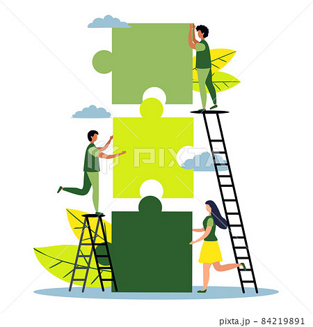 Business concept. Team metaphor. people connecting puzzle elements. illustration flat design style. Symbol of teamwork, cooperation, partnership. Business concept. Team metaphor. people connecting puzzle elements. illustration flat design style. Symbol of teamwork, cooperation, partnership. 84219891