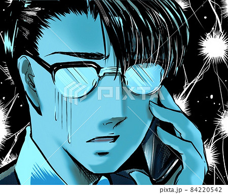 漫画イケメンメガネ会社員脅迫電話にショックを受け青ざめる 84220542