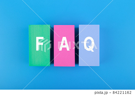 FAQ concept. Faq letters written on multicolored rectangles on blue background 84221162