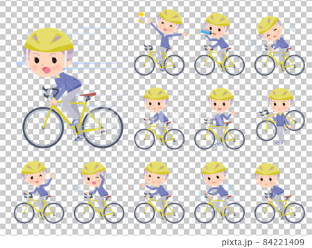 Blue jersey elderly woman set on a road bike Blue jersey elderly woman set on a road bike 84221409