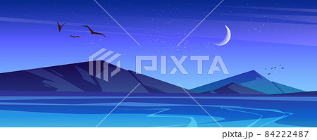 Night landscape with sea and mountains on horizon Night landscape with sea and mountains on horizon 84222487