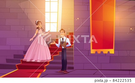 Prince invite princess for dance in castle hall 84222535