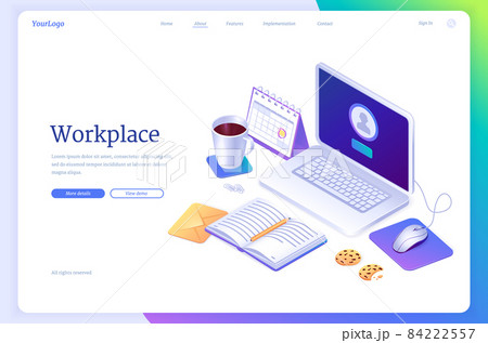 Workspace isometric landing page, Work from home 84222557