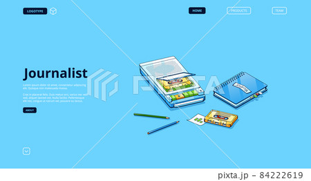Journalist banner with equipment for interview 84222619