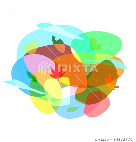 風に木の葉が舞う秋の空のカラフルなイラストのイラスト素材