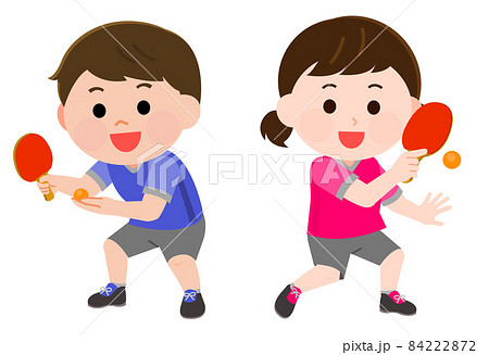 卓球をする男の子と女の子　イラスト 84222872