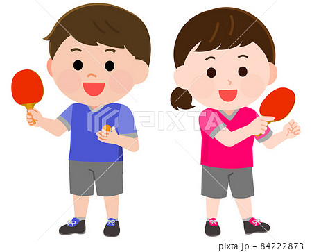 卓球をする男の子と女の子　立つポーズ　イラスト 84222873