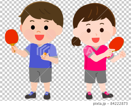 男孩和女孩打乒乓球的站立姿勢插圖 男孩和女孩打乒乓球的站立姿勢插圖 84222873
