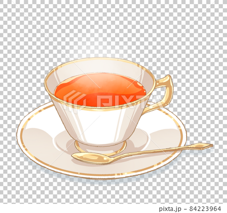 Glass cup with classic black tea with mint leaves Vector Image