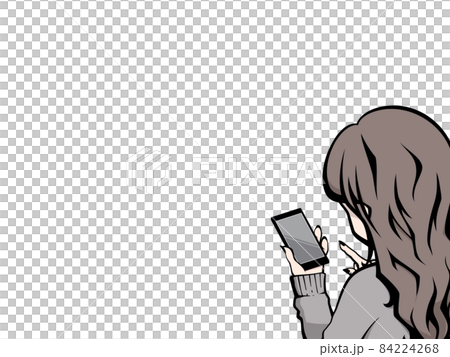 Illustration of a woman with a smartphone_rear view_frame Illustration of a woman with a smartphone_rear view_frame 84224268