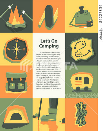 camping and hiking equipment gear symbol flat style illustration vector design banner template for summer camp flyers and posters. Camping concept. camping and hiking equipment gear symbol flat style illustration vector design banner template for summer camp flyers and posters. Camping concept. 84227354
