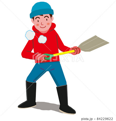 スコップで雪かきをする息が白い男性 スコップで雪かきをする息が白い男性 84229622