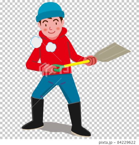 スコップで雪かきをする息が白い男性 スコップで雪かきをする息が白い男性 84229622