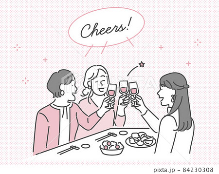 女性同士で集まって飲み会をしているイメージイラスト素材のイラスト素材