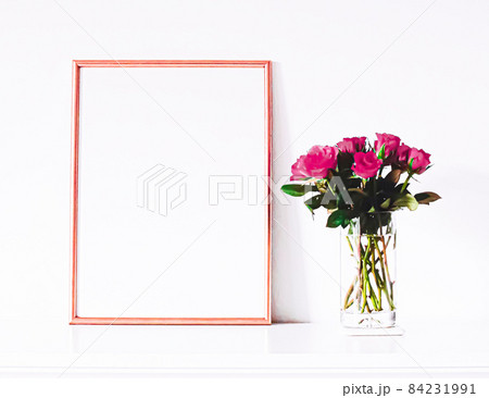 Rose gold frame on white furniture, luxury home decor and design for mockup, poster print and printable art, online shop showcase 84231991