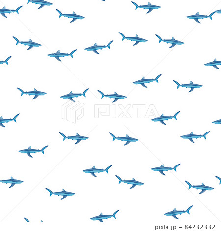 Seamless pattern Blue shark isolated on white background. Texture of marine fish for any purpose. Seamless pattern Blue shark isolated on white background. Texture of marine fish for any purpose. 84232332