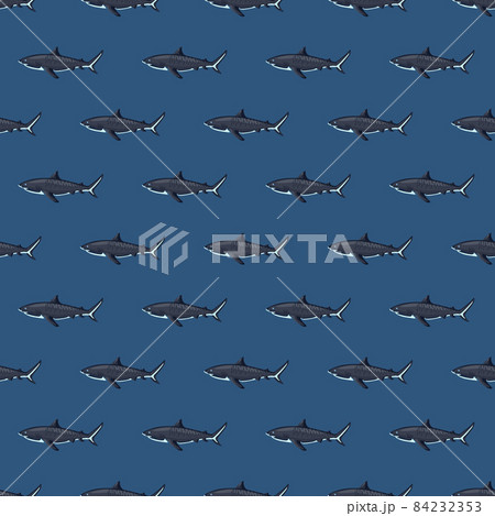 Seamless pattern Tiger shark blue background. Gray textured of marine fish for any purpose. 84232353