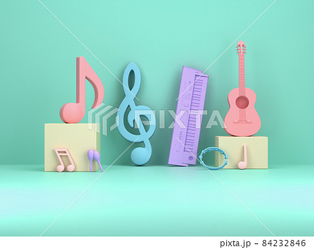 Podiums for product show with colorful of musical instrument .  84232846