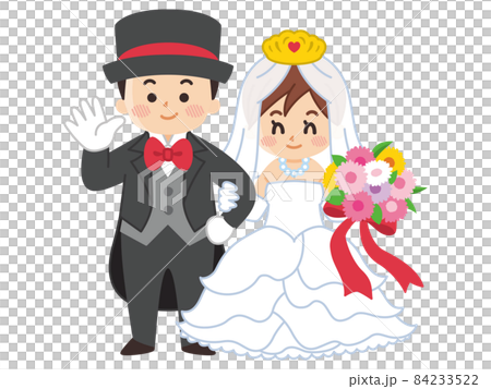 Bride in wedding dress and groom in black tie 84233522