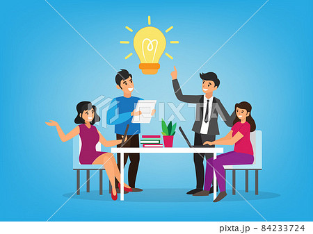 business team working together Brainstorm to come up with a marketing strategy for the project. people meeting at the desk in the office cartoon style flat vector illustration business team working together Brainstorm to come up with a marketing strategy for the project. people meeting at the desk in the office cartoon style flat vector illustration 84233724