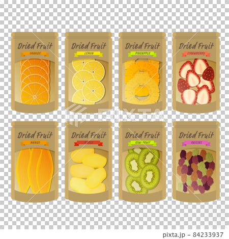 Illustration set of dried fruits individually wrapped Illustration set of dried fruits individually wrapped 84233937