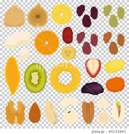 Illustration set of dried fruits and nuts 84233941