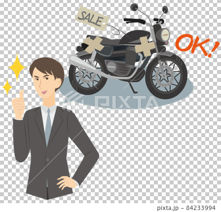 中古のオートバイクの買取をするビジネスマン 84233994