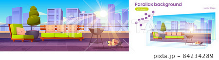Parallax background summer cafe on roof, animation 84234289
