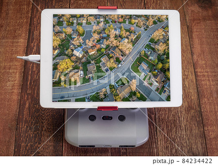 residential street - morning aerial view 84234422