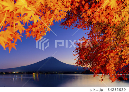 河口湖から見る紅葉と富士山 河口湖から見る紅葉と富士山 84235029