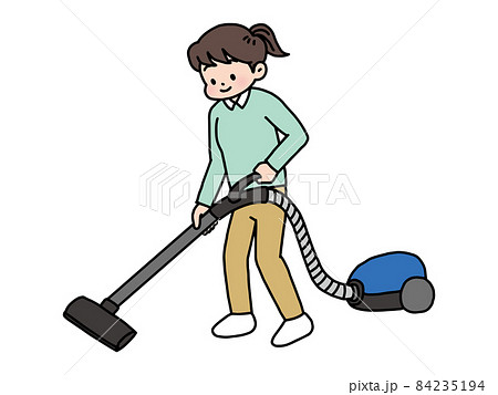 掃除機をかける女性のイラスト素材