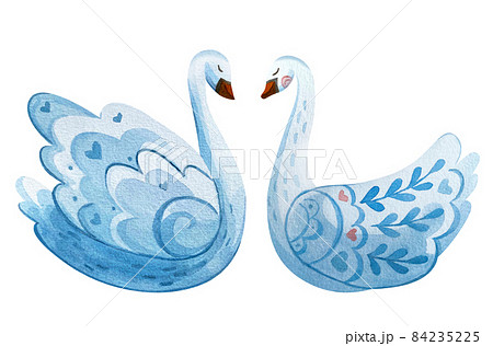 Set Of Swans For Valentines Watercolor のイラスト素材