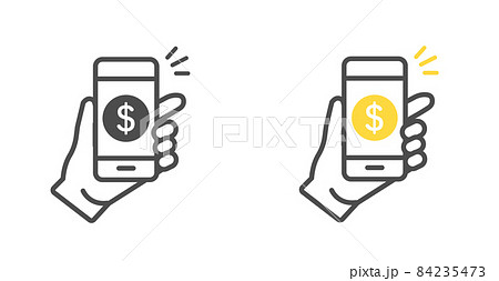 スマートフォンでキャッシュレス決済(ドル) イメージイラスト スマートフォンでキャッシュレス決済(ドル) イメージイラスト 84235473