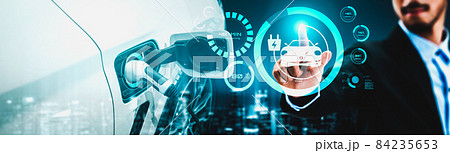 Electric car virtual reality concept with EV charging station for green energy 84235653