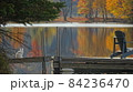 猫と紅葉の湖と椅子 84236470