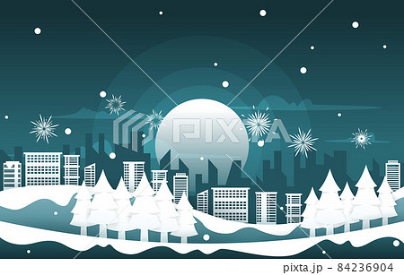 Night Fireworks City Building Winter New Year Paper Cut Illustration Night Fireworks City Building Winter New Year Paper Cut Illustration 84236904