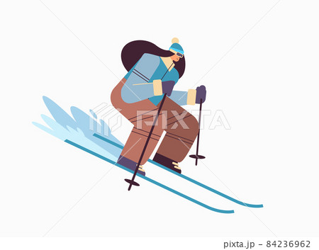 skier woman sportswoman skiing doing activities winter vacation concept full length horizontal vector illustration skier woman sportswoman skiing doing activities winter vacation concept full length horizontal vector illustration 84236962